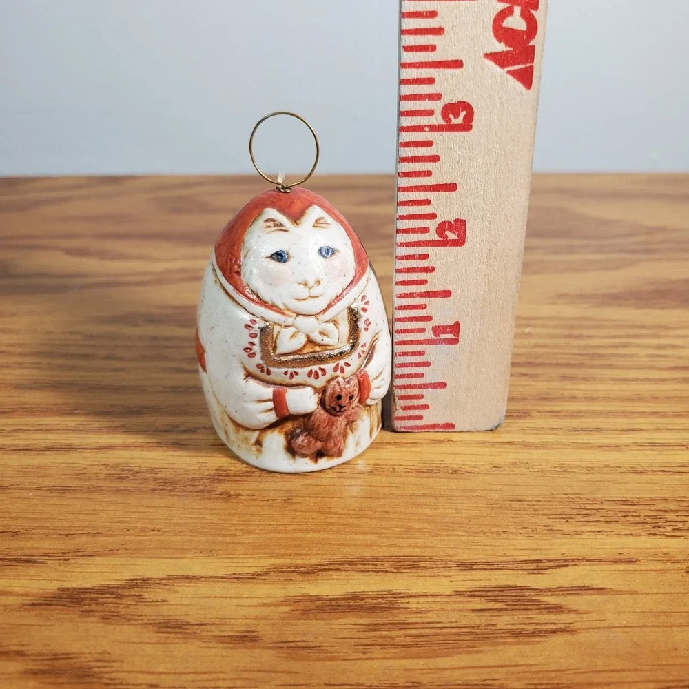 Vintage Salamander Cat Kitten Teddy Bear Egg Shaped Christmas Ornament Bell 1980